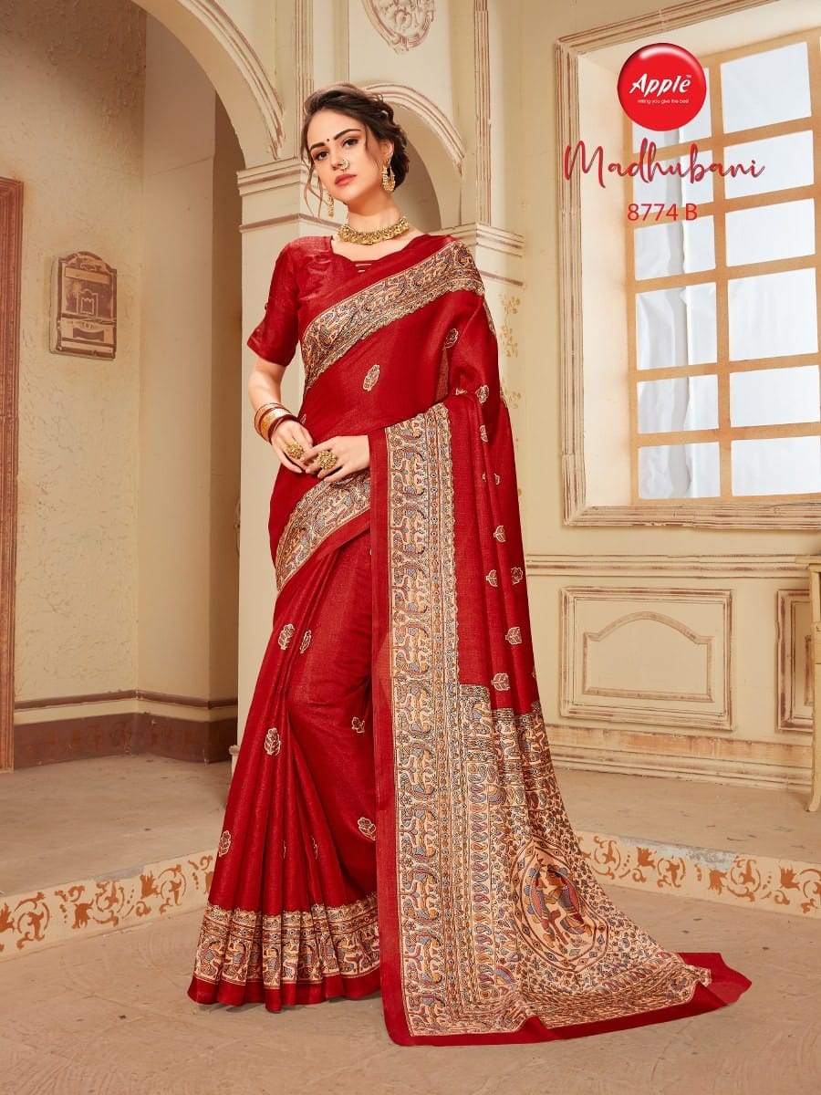 Madhubani Apple Printed Daily Wear Sarees Catalog